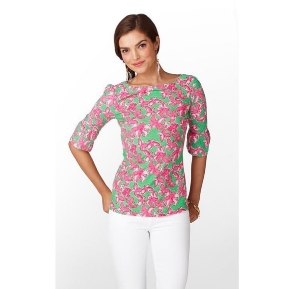 Lilly Pulitzer Boatneck Belle Top All A Flutter Pink Green Butterfly Extra Small - Picture 16 of 16